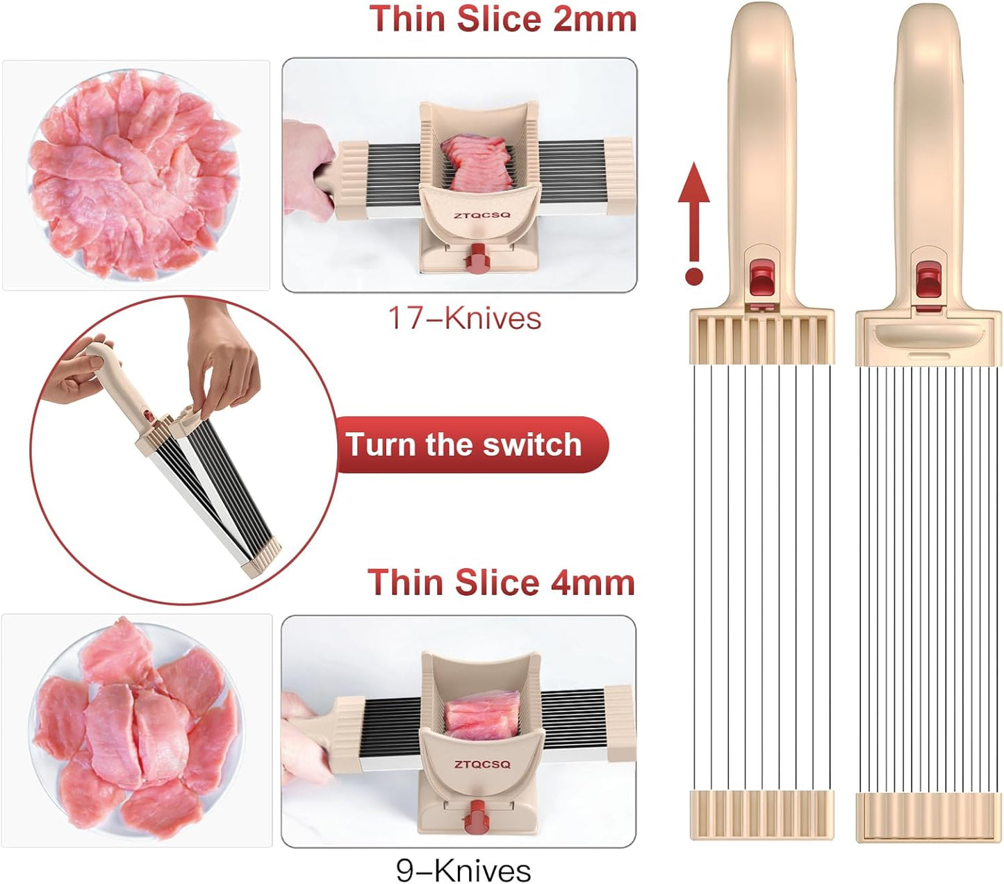 Fresh Meat Slicer Cleaver, Thickness Adjustable 2 or 4 mm, Manual Fresh Meat Cutter, Fresh Meat Slicing Shredding, Fresh Beef Pork Mutton for Home Cooking BBQ Hot Pot Meat Slicer, Meat Cleavers
