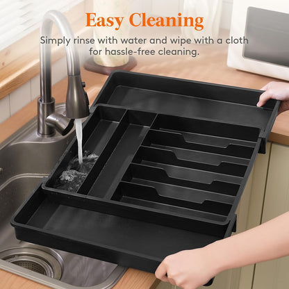 Lifewit Silverware Drawer Organizer, Expandable BPA Free Plastic Utensil Tray for Kitchen, Adjustable Flatware Cutlery Holder for Spoons Forks Knives, 21.3- 36 x 16.9", Gray