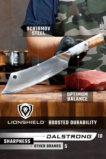 Dalstrong Chef & Cleaver Hybrid Knife - The 'Crixus' - 8 inch - Valhalla Series - 9CR18MOV HC Steel - Celestial Resin & Wood Handle - Razor Sharp Chef's Knife - w/Leather Sheath