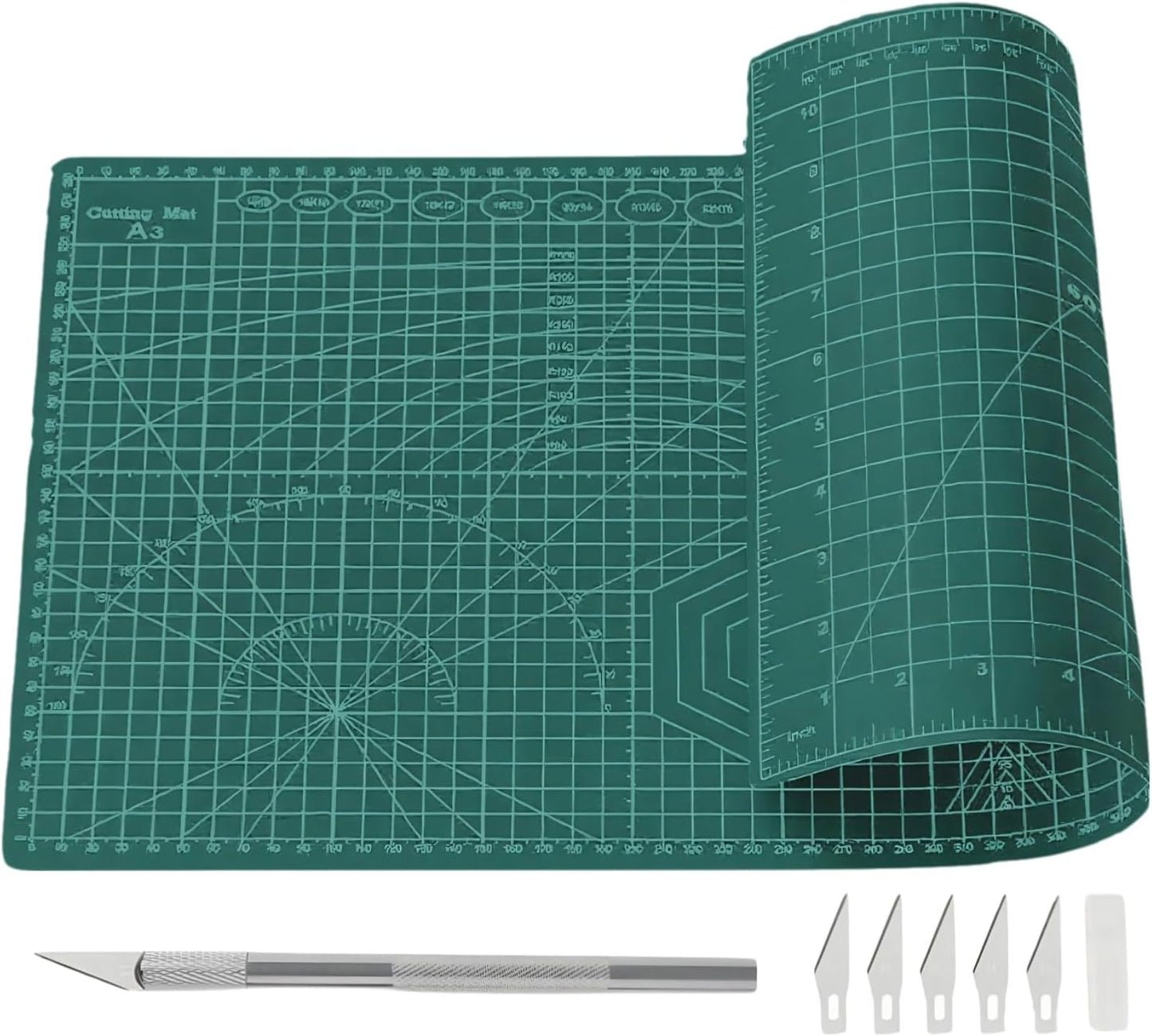 Self Healing 18"X12" Cutting Mat, A3 Sewing Mat Rotary Double Sided Thickened Mats for Crafts, for Sewing Crafts Hobby Fabric Precision Scrapbooking Project,Green
