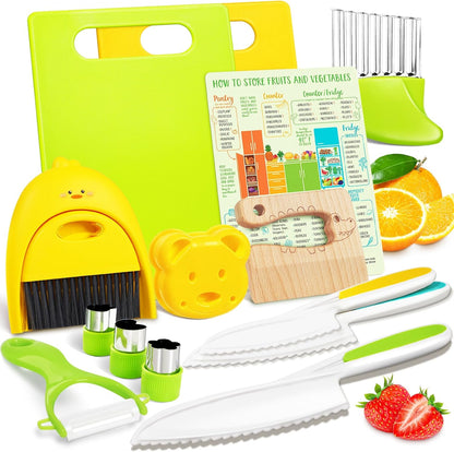 Suhctuptx Toddler Knife Set, Kids Knife Set for Real Cooking, Kid Safe Knives with Cutting Board Crinkle Cutters Montessori Kitchen Toys, Toddler Girl Gifts Age 3 4 5 6 7 8 Year Old