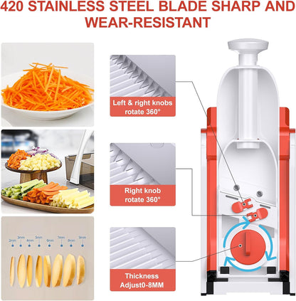 5 in 1 Safe Mandoline Slicer for Kitchen, Safe Vegetable Chopper, Paring Knife, Adjustable Thickness, Easy to Clean, Vegetable Slicer, Slicing, Strips, Shredding, Dicing, Chop (Black Knight)