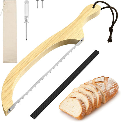 Bread Knife for Homemade Bread – 16" Walnut Bow Bread Cutter with Ultra-Sharp Serrated Stainless Steel Blade, Sourdough Bread Knife for Bagels, Baguettes, and Rustic Loaves - Walnut Color