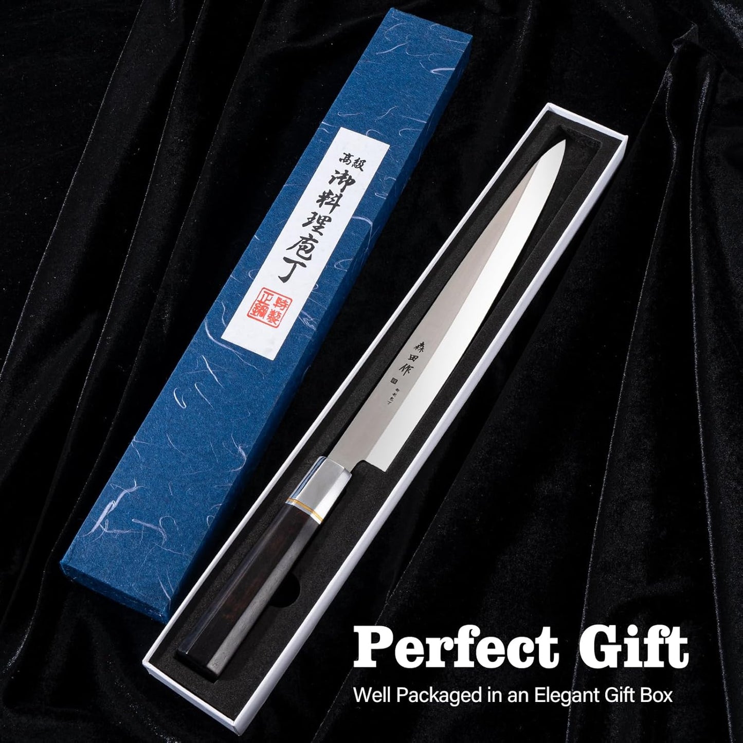 Sushi Knife 12 inch (300mm), Yanagiba Knife with 7Cr17MoV High Carbon Stainless Steel Blade, Octagonal Ebony Handle