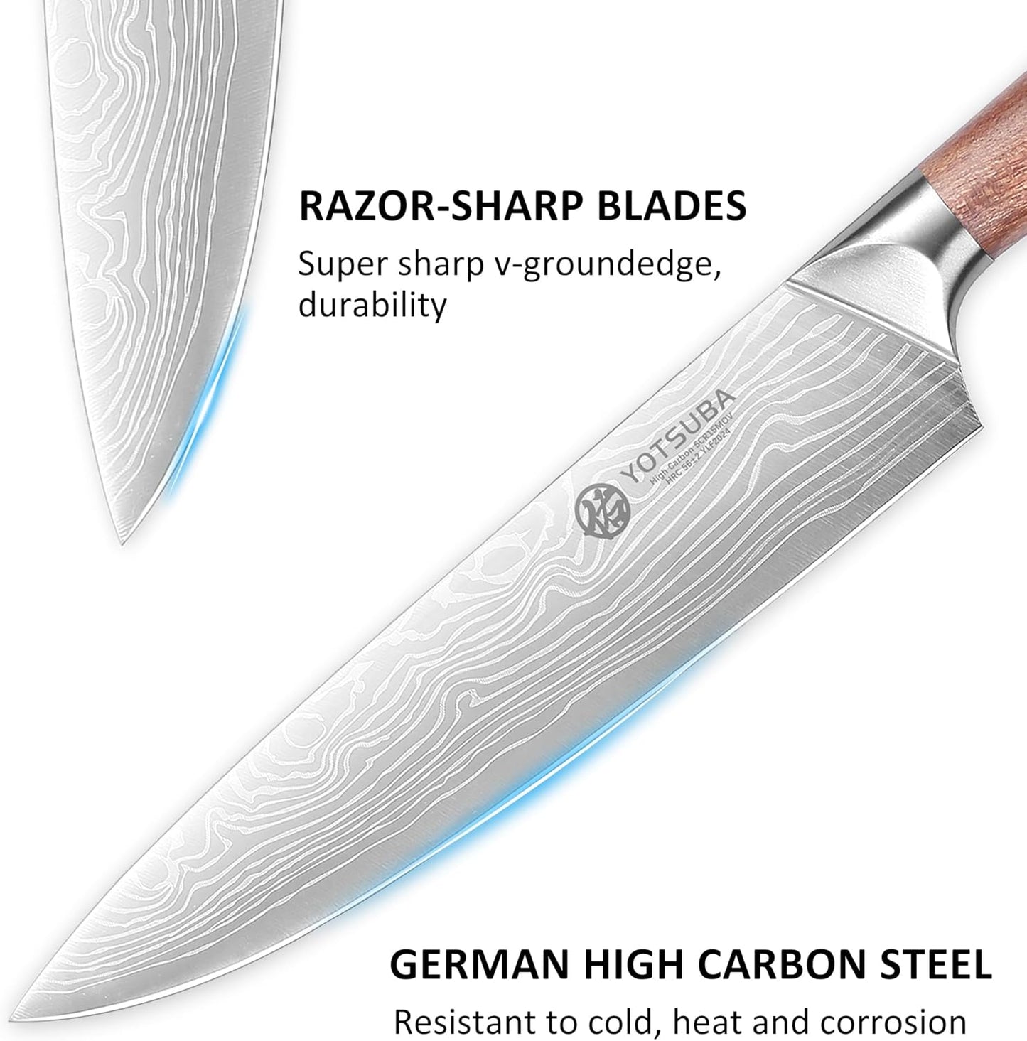 YOTSUBA Carving Knife and Fork Set, Meat Cutting Knife, Razor-Sharp German Stainless Steel Knives Fork Set with Ergonomic Wood Handle, Slicing Knives for Meats, BBQ & Vegetables