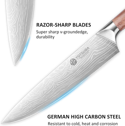YOTSUBA Carving Knife and Fork Set, Meat Cutting Knife, Razor-Sharp German Stainless Steel Knives Fork Set with Ergonomic Wood Handle, Slicing Knives for Meats, BBQ & Vegetables