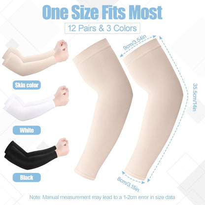 JATEBI 12 Pairs UV Protection Cooling Arm Sleeves for Men Women, Elderly Thin Skin Protector UPF 50+ Sun Forearm Cover