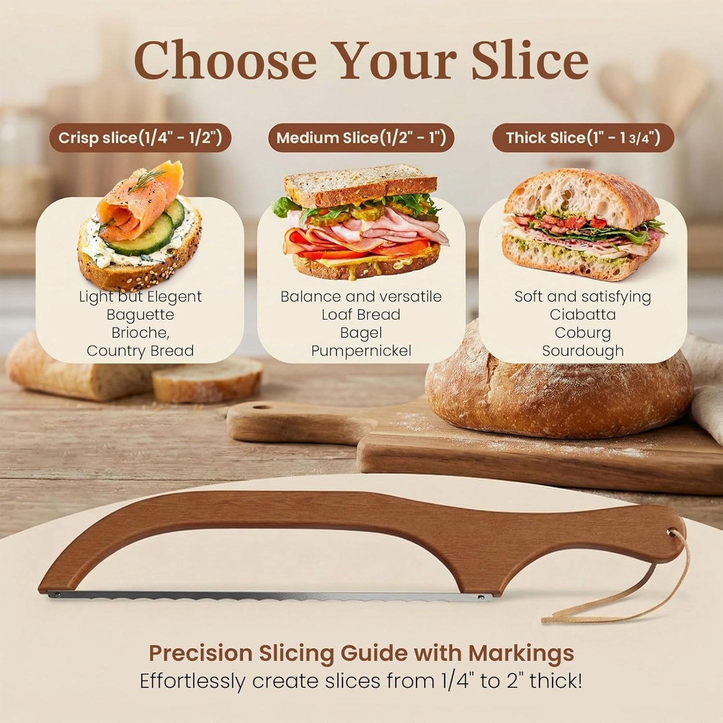 Sourdough Bow Bread Knife –Large Bread Slicer for Homemade Bread with Serrated Stainless Steel Blade, Even Slice Cutter for Baguettes, Bagels, Thoughtful bread lame,Gift for Bread Lovers