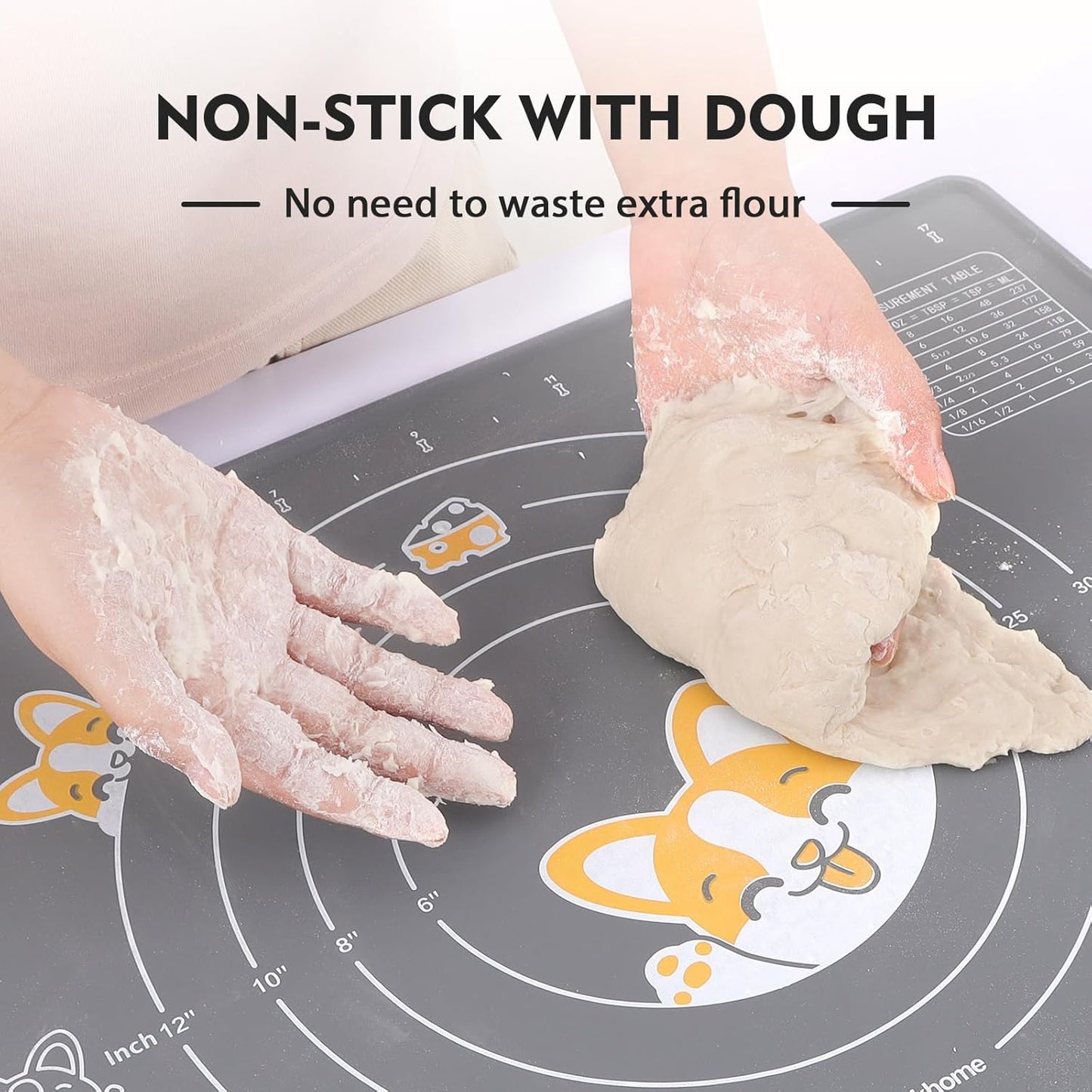 Ourokhome Silicone Baking Mat Sheet and Pastry Dough Cutter, 0.5 Inch Thick 20'' X 16" BPA free Silicone Rolling Mat, Non-Stick and Anti-Slip, Dishwasher Safe (Beige)