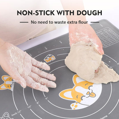 Ourokhome Silicone Baking Mat Sheet and Pastry Dough Cutter, 0.5 Inch Thick 20'' X 16" BPA free Silicone Rolling Mat, Non-Stick and Anti-Slip, Dishwasher Safe (Beige)