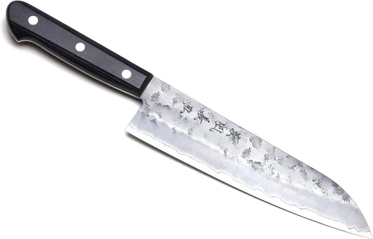 Yoshihiro Stainless Clad Nashiji Ginsan High Carbon Stain Resistant Steel Santoku Multipurpose Knife (7'' (180mm) & Saya)