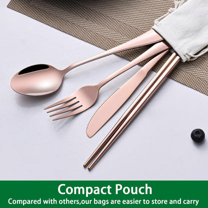 Rainbow Working Lunch Silveware Set,Reusable Travel Utensils Set With Case Includes Stainless Steel Chopsticks Knife Spoon And Fork,Camping Picnic Essentials
