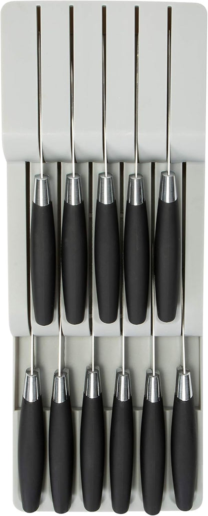 Kitchen Details 2 Tier Knife Drawer Organizer | Holds 11 Knives | Utensil Holder | Knife Block | Storage & Organization | Space Saver | Natural