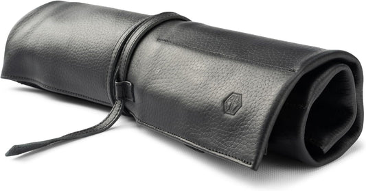 Leather Knife Roll Bag for Chef`s - Premium Knife Roll Case made of Genuine Water-Buffalo Leather, knives storage Bosse (black)