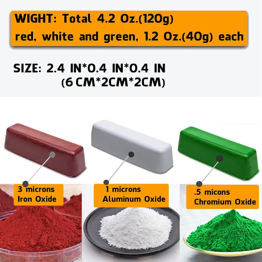 Polishing Buffing Compound Kit, Jeweler’s Rouge for Metal, Copper,Stainless Steel, Aluminum, Jewelry, Knife Strop & Buffing Wheel Polishing