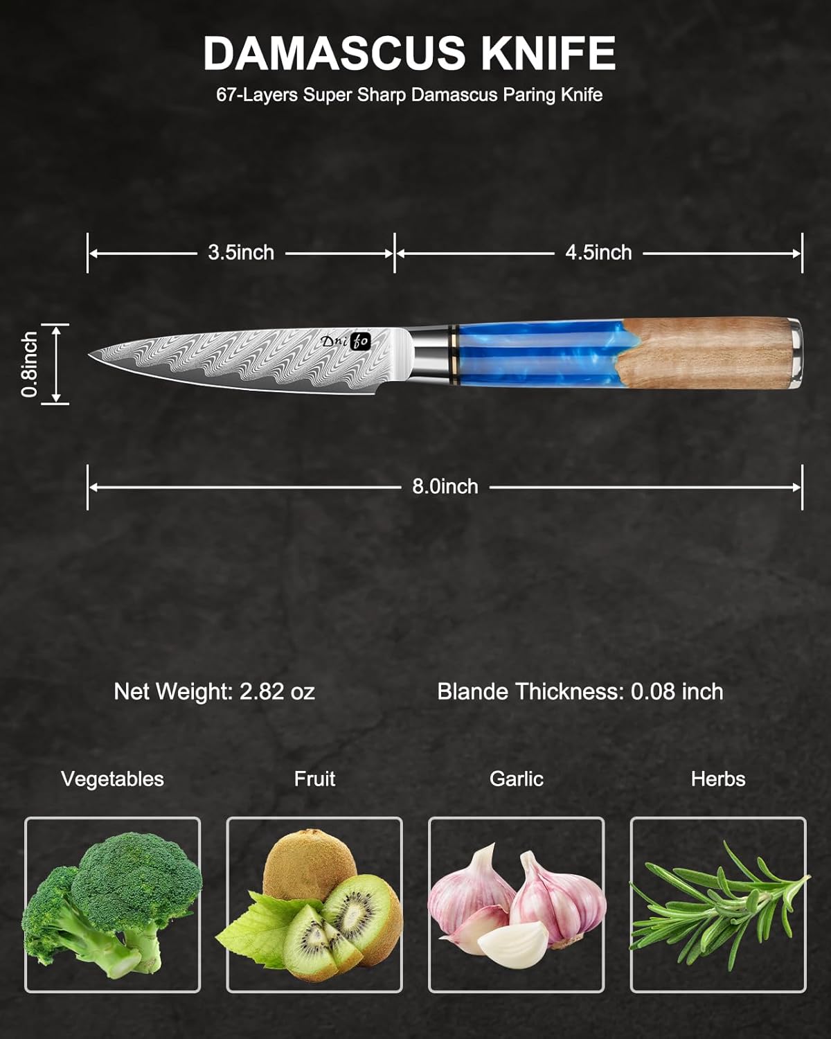 Classic Paring Knife 3.5 Inch, Japanese VG10 Steel Damascus Fruit Knife, Sharp Small Kitchen Knife with Gift Box and Resin Wood Handle,Ideal Birthday Gift for Men and Women