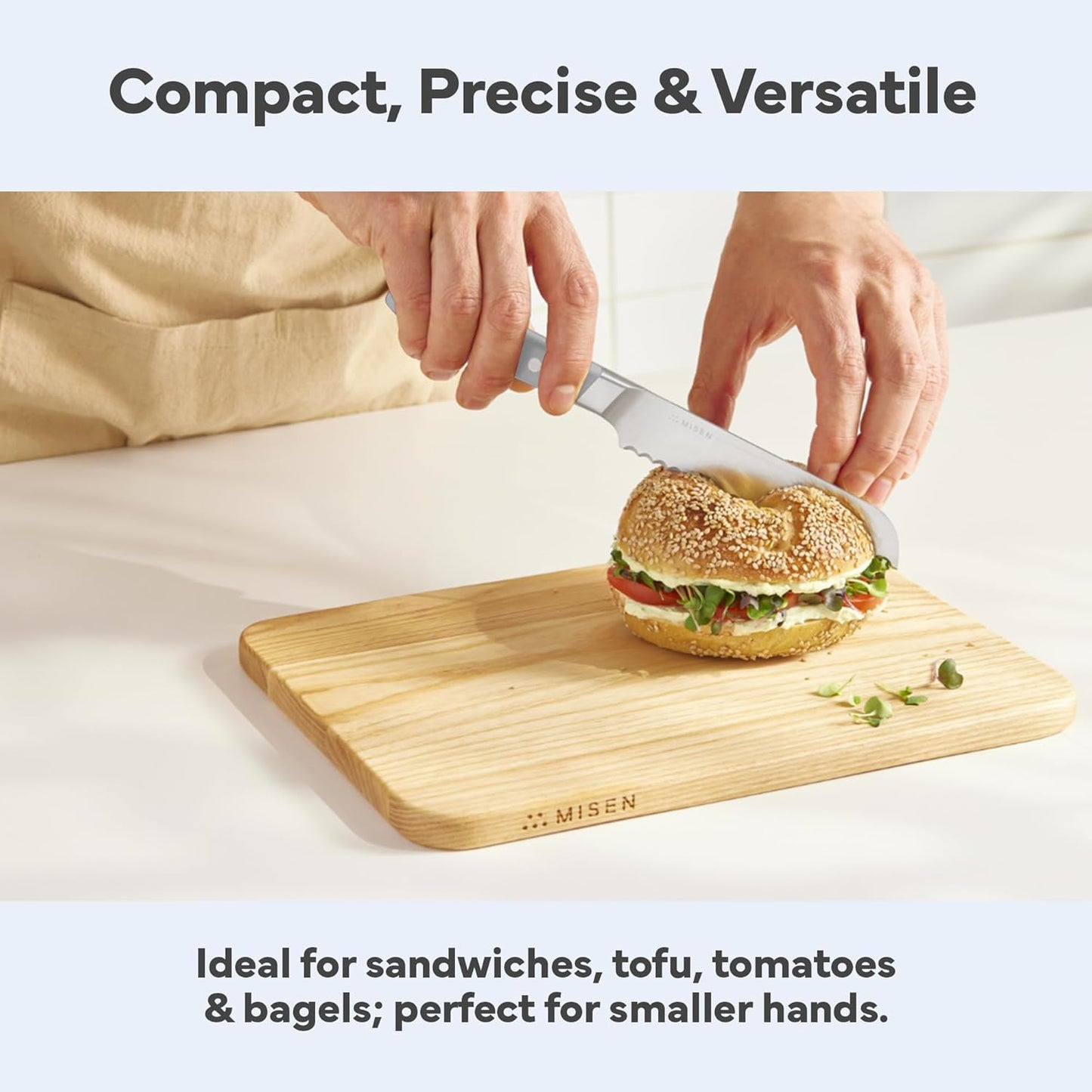Misen Serrated Bread Knife - High-Carbon Japanese AUS8 Steel - Perfect for Soft Foods, Bread, Pastries, and Fruits - Verstatile Slicer, Razor-Sharp Edge, Durable Blade, Ergonomic Handle - 5", Blue