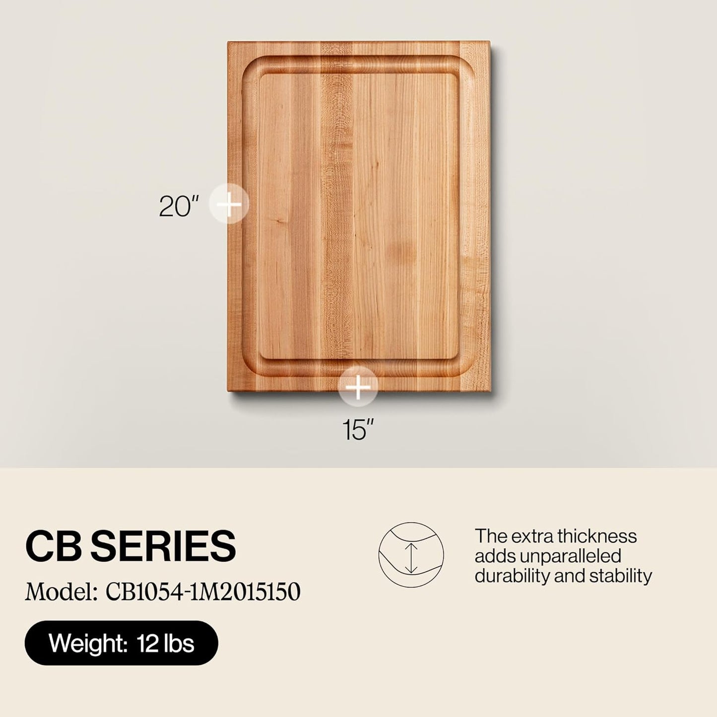 John Boos CB Series Rectangular Wooden Maple Cutting Board 24”x18” – 1.5” Thick, 18-lb Reversible Butcher Block with Juice Groove, Edge-Grain & Finger Grips – Made in the USA