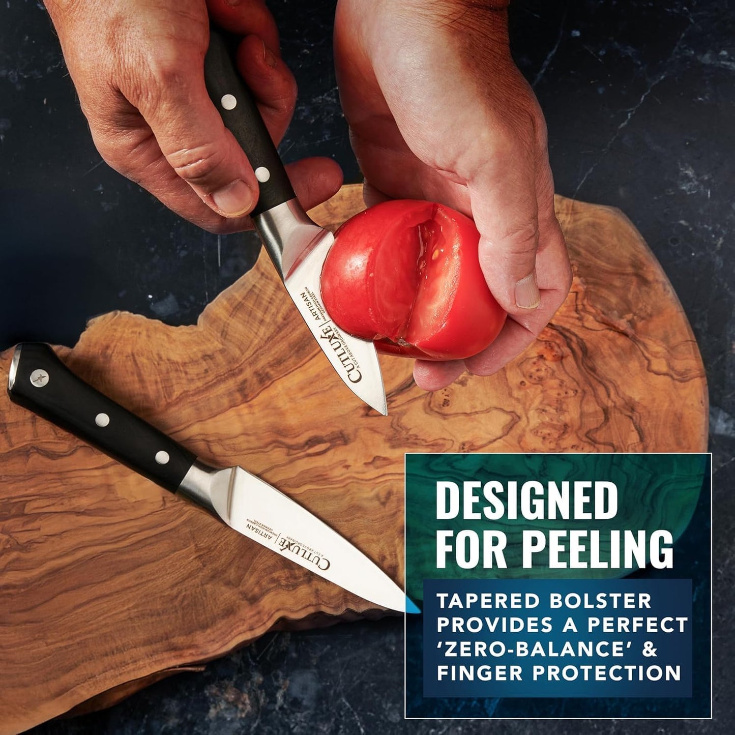 Cutluxe Paring Knife, 3.5" Small Kitchen Peeling Knife with Razor Sharp Blade – High Carbon German Steel, Full Tang, Ergonomic Handle Design – Artisan Series