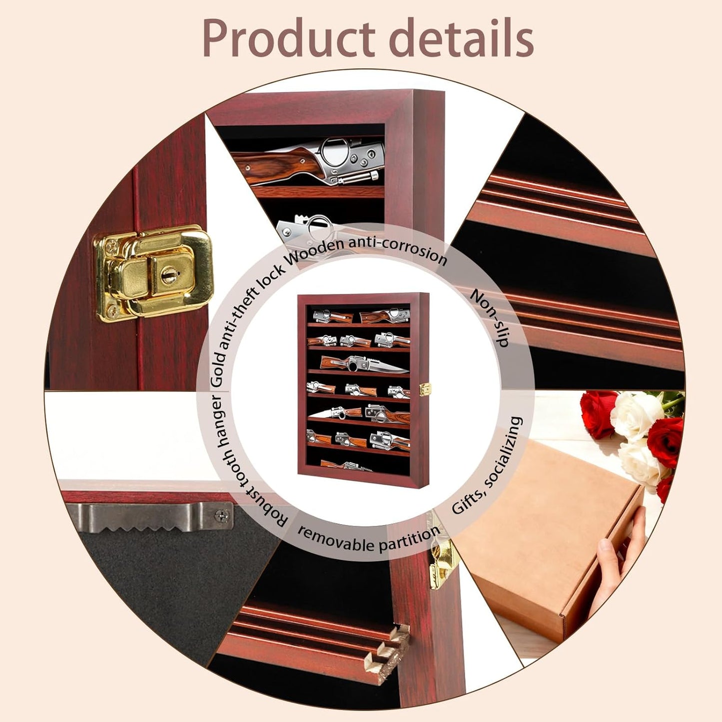 Grintus Pocket Knife Display Case Knife Collection Display Box for Wall Folding Knife Cabinet with Uv Protection Acrylic Lockable Black