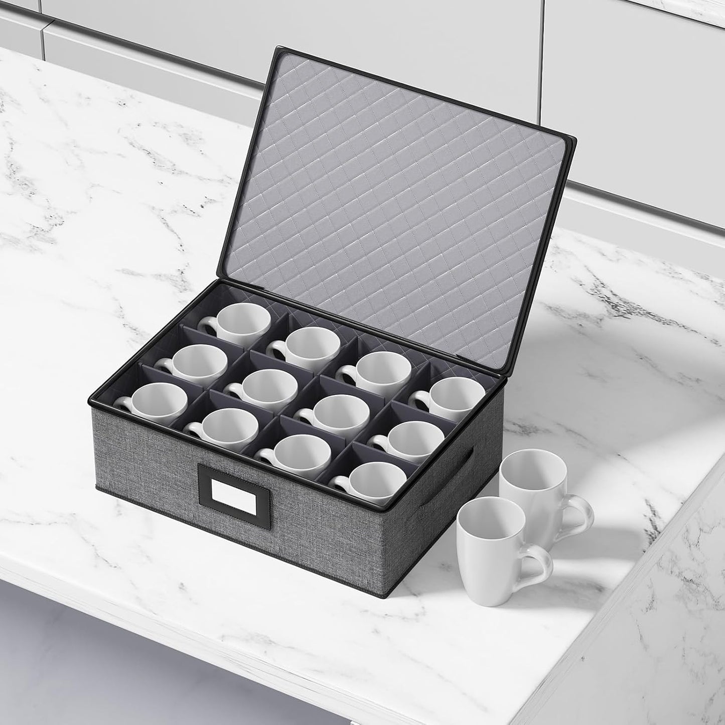 Aokeyee 2-Pack Silverware Storage Box, Sturdy Flatware Organizer with 5 Compartments & Adjustable Dividers, Utensil Case with Clear Lid & Handle for Knives, Forks & Spoons, Gray