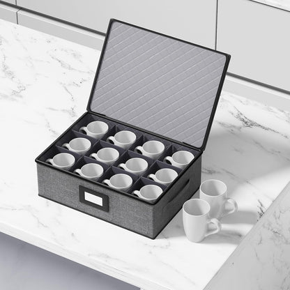Aokeyee 2-Pack Silverware Storage Box, Sturdy Flatware Organizer with 5 Compartments & Adjustable Dividers, Utensil Case with Clear Lid & Handle for Knives, Forks & Spoons, Gray