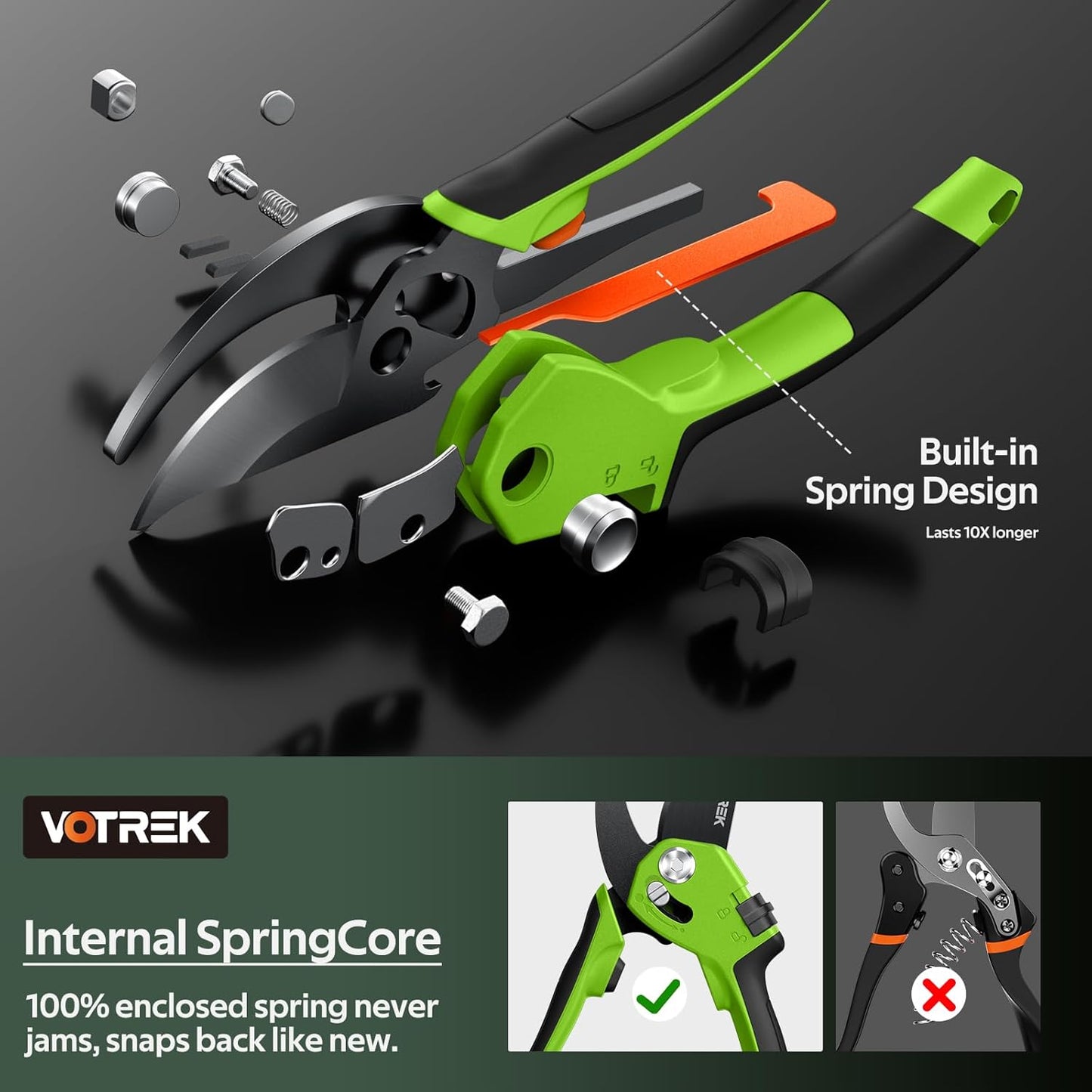 VOTREK® Pruning Shears, [Patented Stepless Handle Opening] - Garden Clippers with Ultra-Sharp SK5 Steel for Weak Hand, Bonsai Scissor Universal Fit for All Hand Sizes, Effortlessly Cut 1-Inch Branches