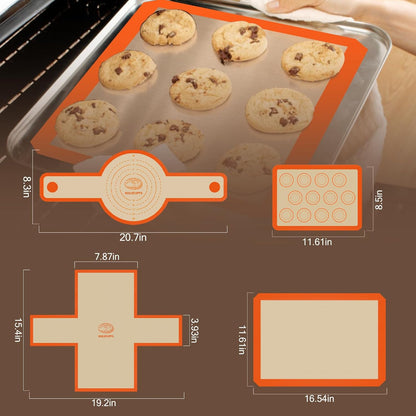 Silicone Baking Mat, 3 Pack Reusable Baking Sheet, Non-Stick ＆ Food Safe Silicone Mats for Baking for Making Cookies Macaroons Bread, Baking Supplies ＆ Accessories