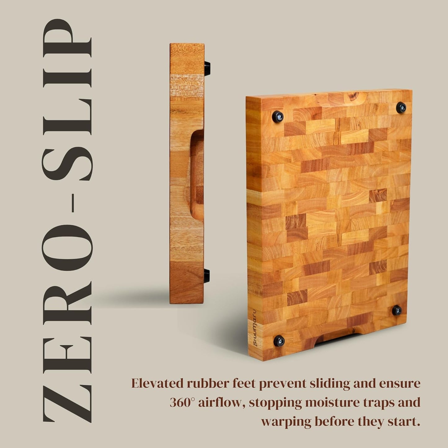 SHUMARU Mahogany End Grain Cutting Board, 17×13×1.6 in – Handmade Butcher Block, Knife-Friendly, Juice Groove, Non-Slip Feet
