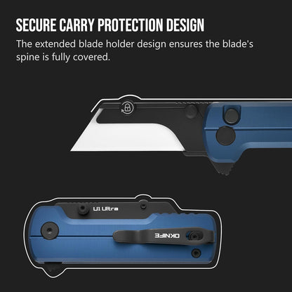 OKNIFE U1 Ultra Titanium Pocket Folding Utility Knife w/Ceramic Blade, Button Lock EDC Box Cutter with Clip for Men Women