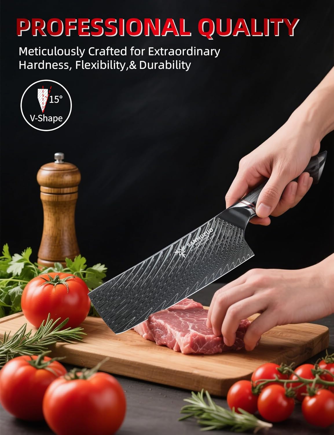 3.5 Inch Paring Knife - Fruit and Vegetable Peeling Knives, Black Damascus Steel with Ergonomic Handle - MIAO Series