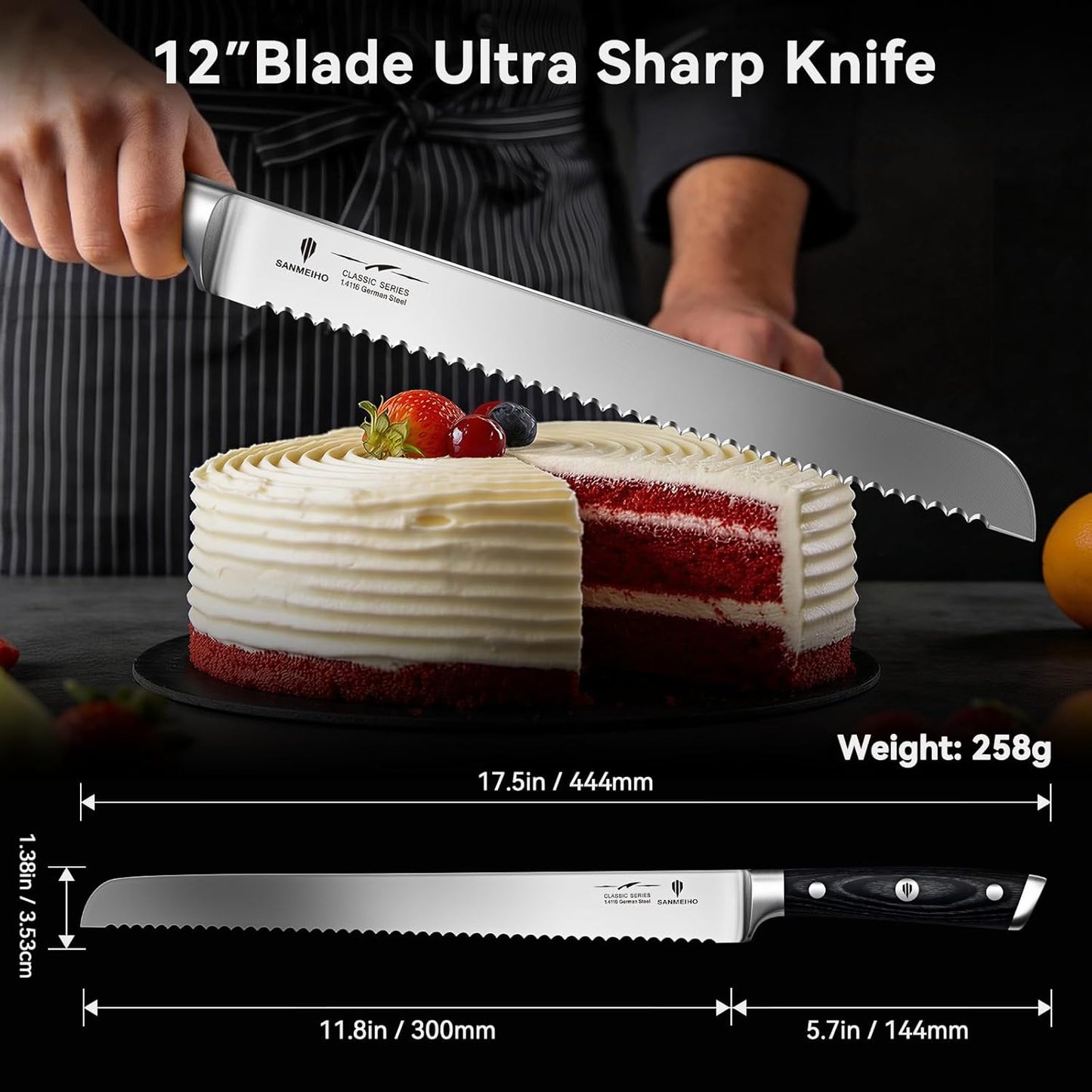10" Bread Knife - Sourdough Slicing Knife Professional 5Cr15MoV Stainless Steel Serrated Knives, Ergonomic Wood Handle & Full Tang Design, Gift Box Included (Single-Edge