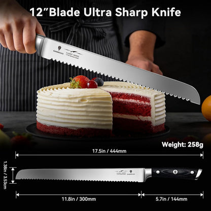 10" Bread Knife - Sourdough Slicing Knife Professional 5Cr15MoV Stainless Steel Serrated Knives, Ergonomic Wood Handle & Full Tang Design, Gift Box Included (Single-Edge