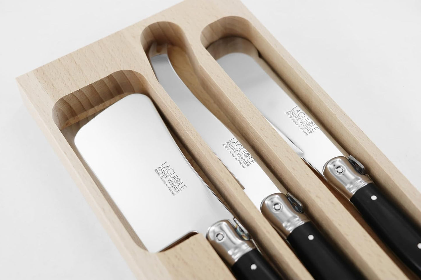 Andre Verdier Laguiole 3-Piece Cheese Knife Set, Color ABS Handle, Stainless Steel, Made in France (IVORY)