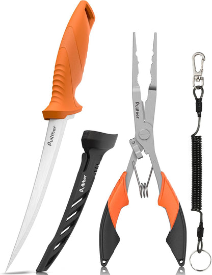 2PC Fishing Tool Kit - 7" Fillet Knife,Fishing Pliers,Multitool Hook Remover Fishing Pliers,Fishing Gear for Saltwater