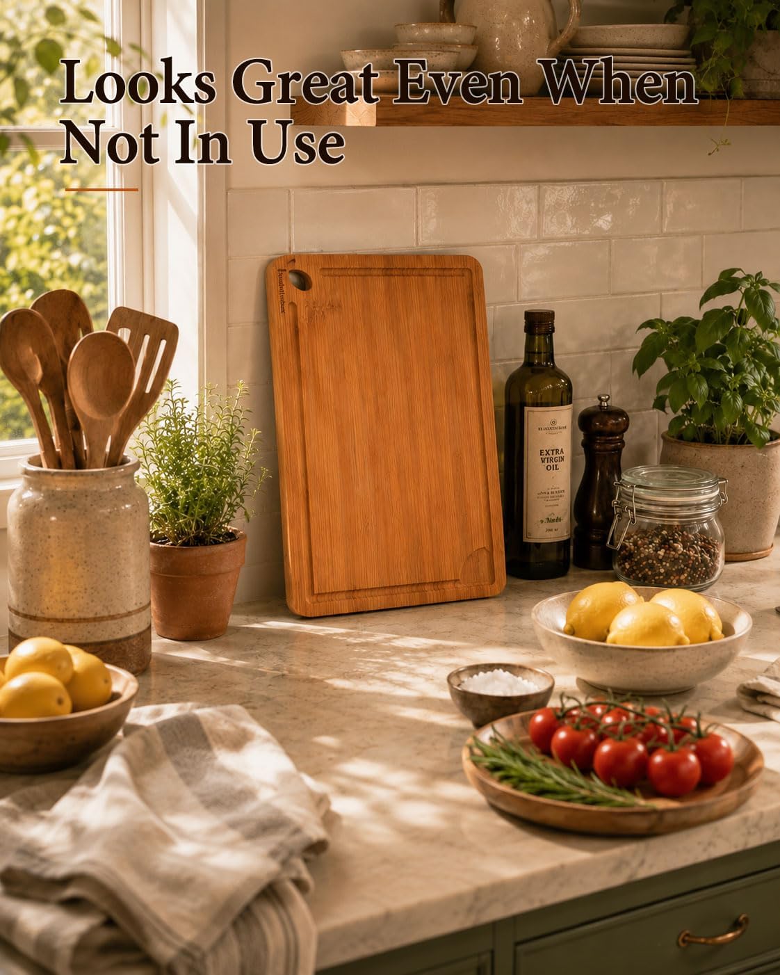 Cutting Boards for Kitchen, Bamboo Cutting Board Set of 3 with Storage Stand, Deep Carbonized Chopping Boards with Deep Juice Grooves and Side Handles for Meat, Vegetables, Fruit and Meal Prep