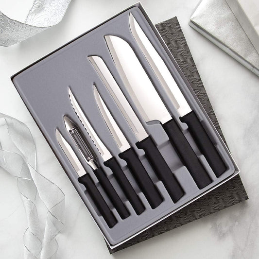 Rada Cutlery The Starter Gift Set (S38), 7-piece Knife Set with Quick Edge Sharpener (R119), Stainless Steel Blades, Silver Handle