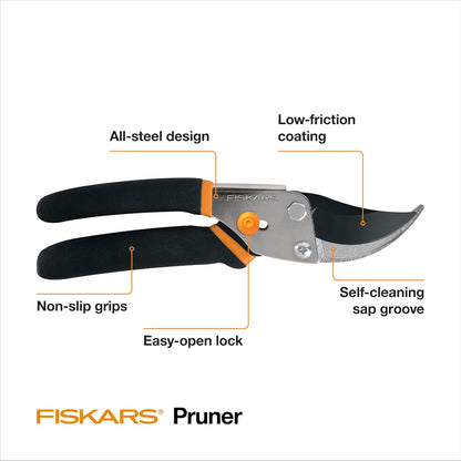 Fiskars 2-Piece Pruning & Veggie Shears Set, Explore Collection Garden Tool Kit, Bypass Pruner for Light Trimming, Vegetable Shears with Serrated Stainless Steel Blades for Harvesting Flowers & Herbs