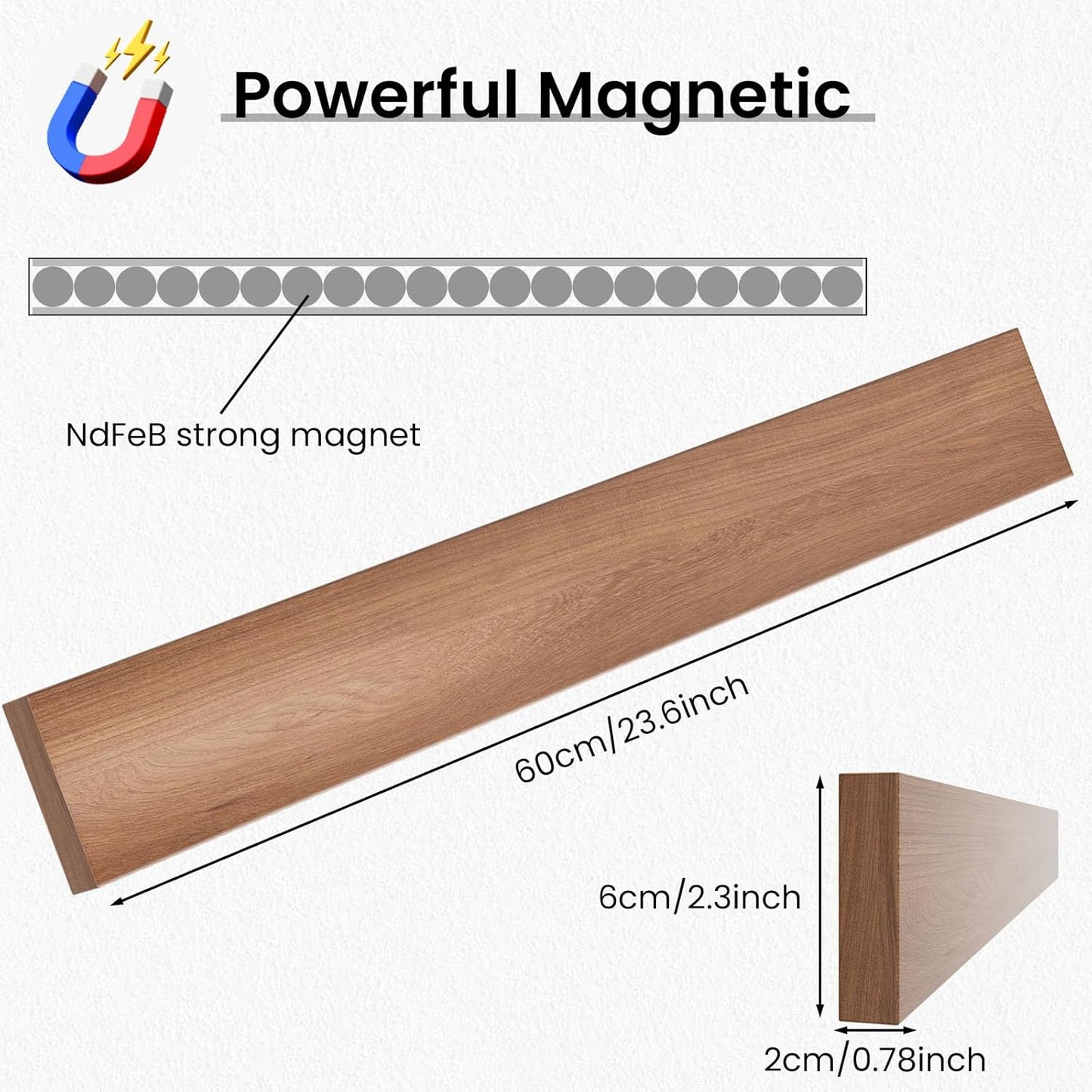 THMINS 24 Inch Magnetic Knife Strips, Magnetic Knife Holder for Wall, Magnetic Knife Strips for Knife Storage, Metal Tool Rack for Kitchen Utensils Storage (Black)