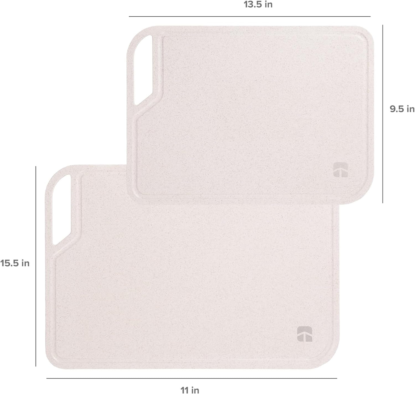 KitchenEdge Rice Fiber Cutting Board Set with Bamboo Stand for Cooking Prep, 2 Piece Kitchen Set, with Juice Grooves and Handles, (13.5x9.5, 15.5x11 in)