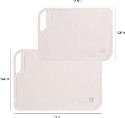 KitchenEdge Rice Fiber Cutting Board Set with Bamboo Stand for Cooking Prep, 2 Piece Kitchen Set, with Juice Grooves and Handles, (13.5x9.5, 15.5x11 in)