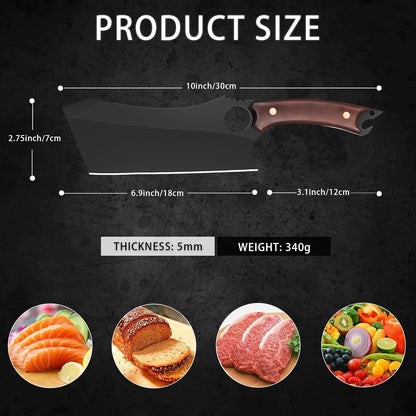 Dream Reach Meat Cleaver, 6.9 inch Black Boning Knife, High Carbon Steel Sharp Kitchen Forged In Fire Knife with Sheath Gift Box Bottle Opener for Outdoor Camping, Christmas Gifts for Men Women