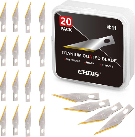 EHDIS Precision Craft Hobby Knife Blades # 11 Titanium Coated Blade Refill Hobby Art Blades Cutting Tool with Storage Case for Craft, Hobby, Scrapbooking, Stencil-20 Pack (Pack of 40)