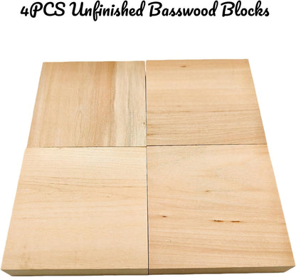 Unfinished Basswood Blocks for Crafts, Wood Craft Panels for Art, Engraving, Painting, DIY Projects, Chip Carving, Fretwork (7.87 x 3.93 x 0.78 in)