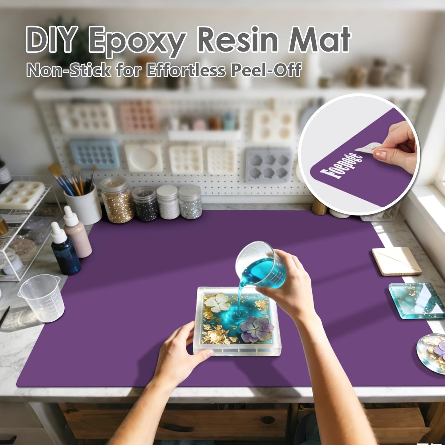 36.2" x 24" Extra Large Silicone Mat for Epoxy Resin, Nonstick Silicon Mats for Crafts Jewelry Casting, Non-Slip Kitchen Table Placemats for Countertop Protector Heat Resistant by Foepoge, Black