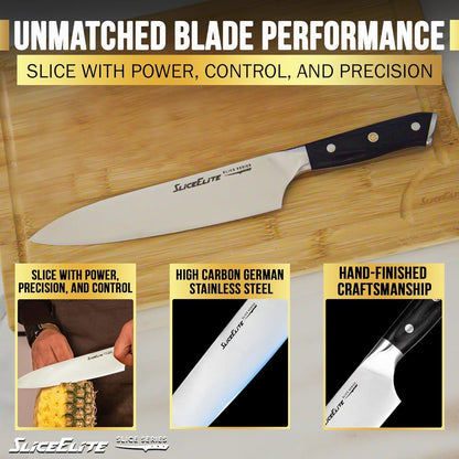 SliceElite Slice Series 8 Inch Carving Knife High Carbon German Stainless Steel Pakkawood Handle Brisket Slicer Chopper BBQ Chef Sharp Fruit Vegetable Butcher Kitchen Cutting Meat Tool Gift Precision