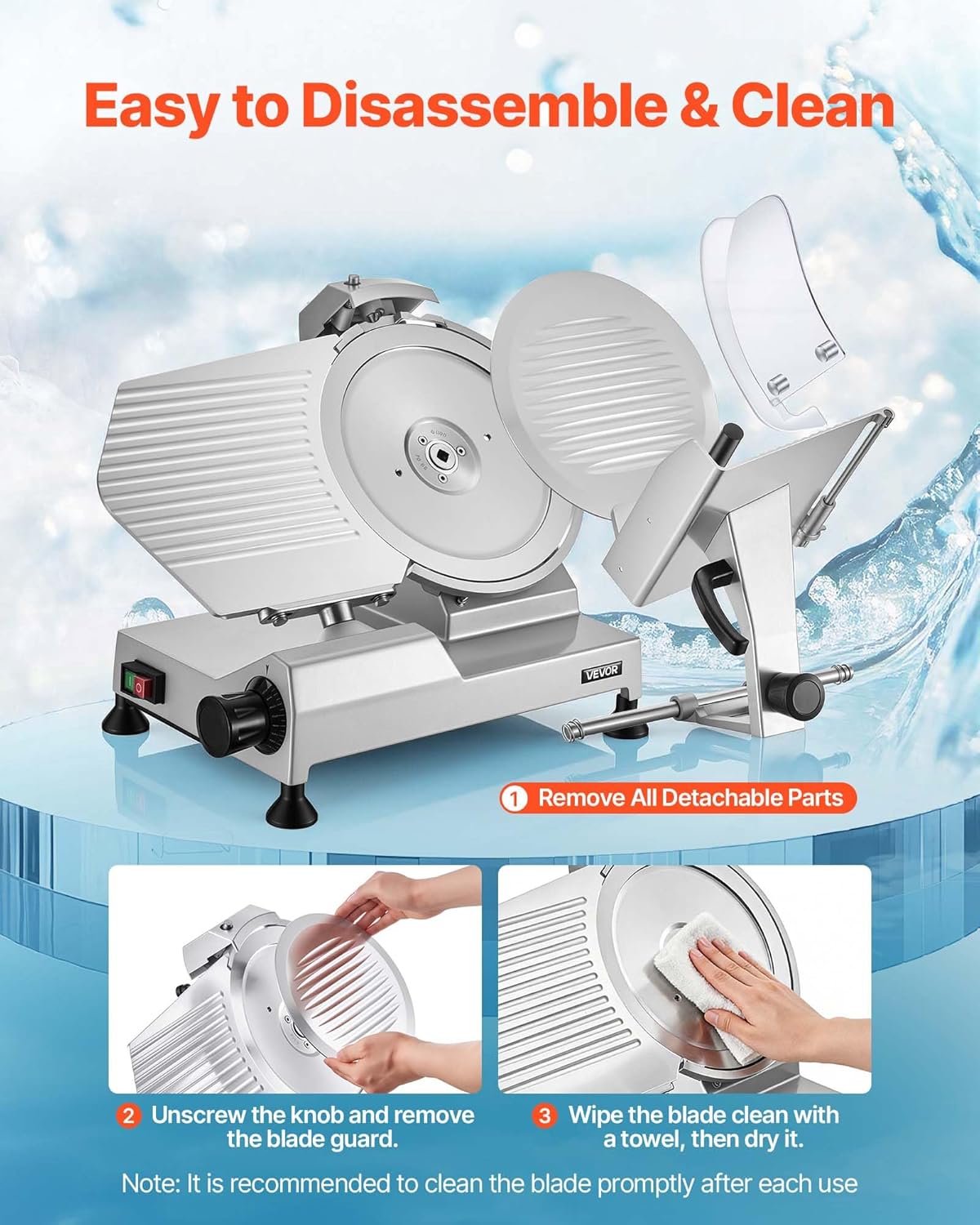 VEVOR Fully Automatic Meat Slicer, 180W + 370W Commercial Food-Slicer with 10" Carbon Steel Blade, Built-In Sharpener & 0-0.3" Adjustable Thickness for Frozen Meat, Ham, Baguett, Steak