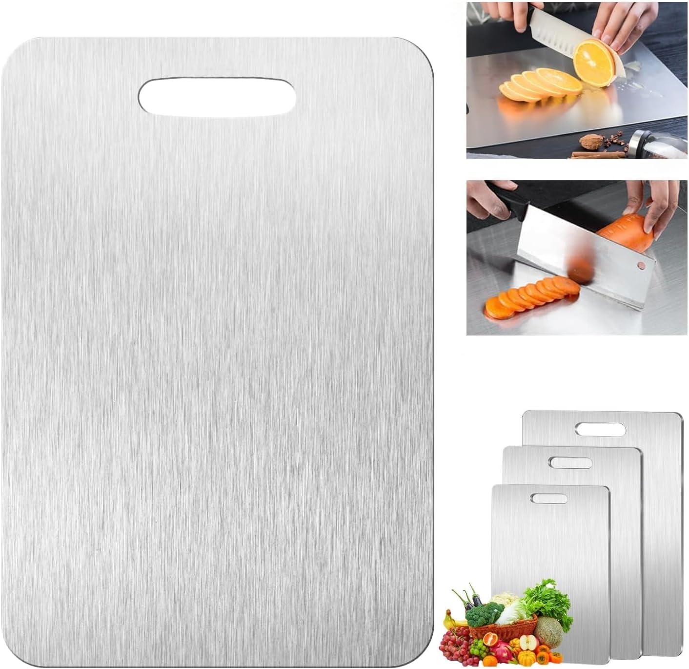 Titanium Cutting Board Set of 3, 100% Pure Titanium Cutting Boards for Kitchen, Non Toxic, Double-Sided Food Grade Chopping Board for Outdoor Camping, Dishwasher Safe