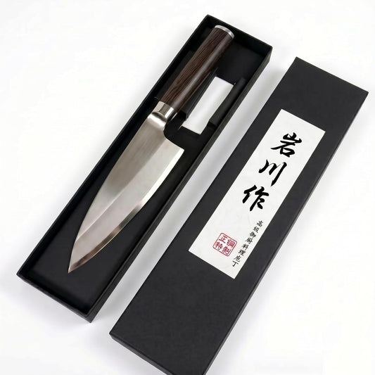 Left Handed Deba Knife 7 Inch(180mm), Single Bevel Japanese Style Fish Fillet Knife, High Carbon German Steel, Natural Wood Handle
