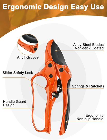 6.7" Lightweight Pruning Scissors, Garden Snips with Straight Stainless Steel Blades and Needle Point Tip, Gardening Trimmers for Flower stems, Herbs, Small Plants, Buds